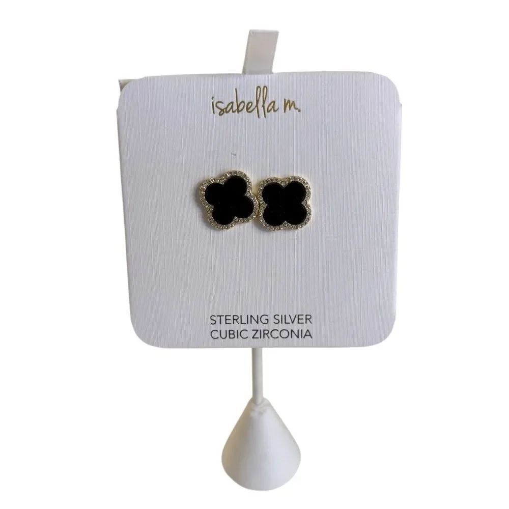 Isabella M Sterling Silver & Cubic Zirconia Black Clover Studs.